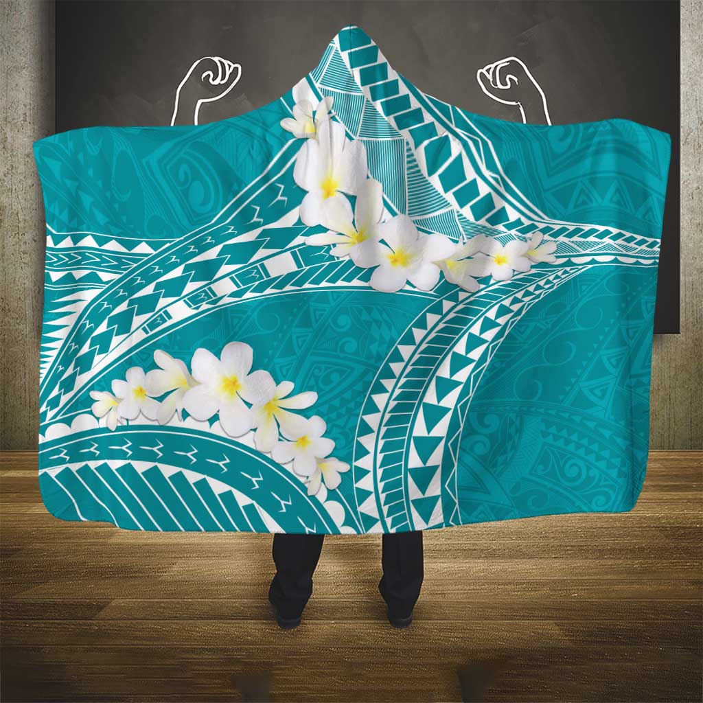 Polynesian Vintage Floral Hooded Blanket Teal Motifs - Polynesian Pride