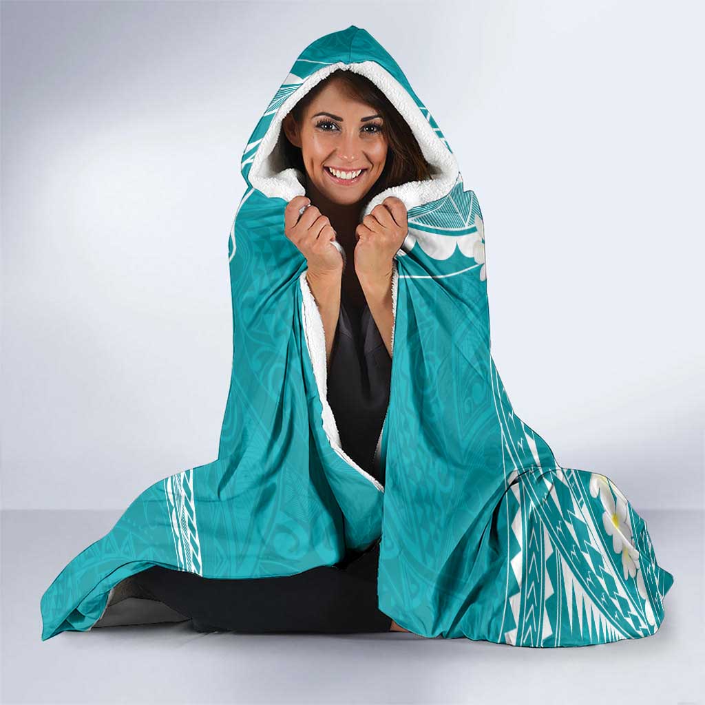 Polynesian Vintage Floral Hooded Blanket Teal Motifs - Polynesian Pride