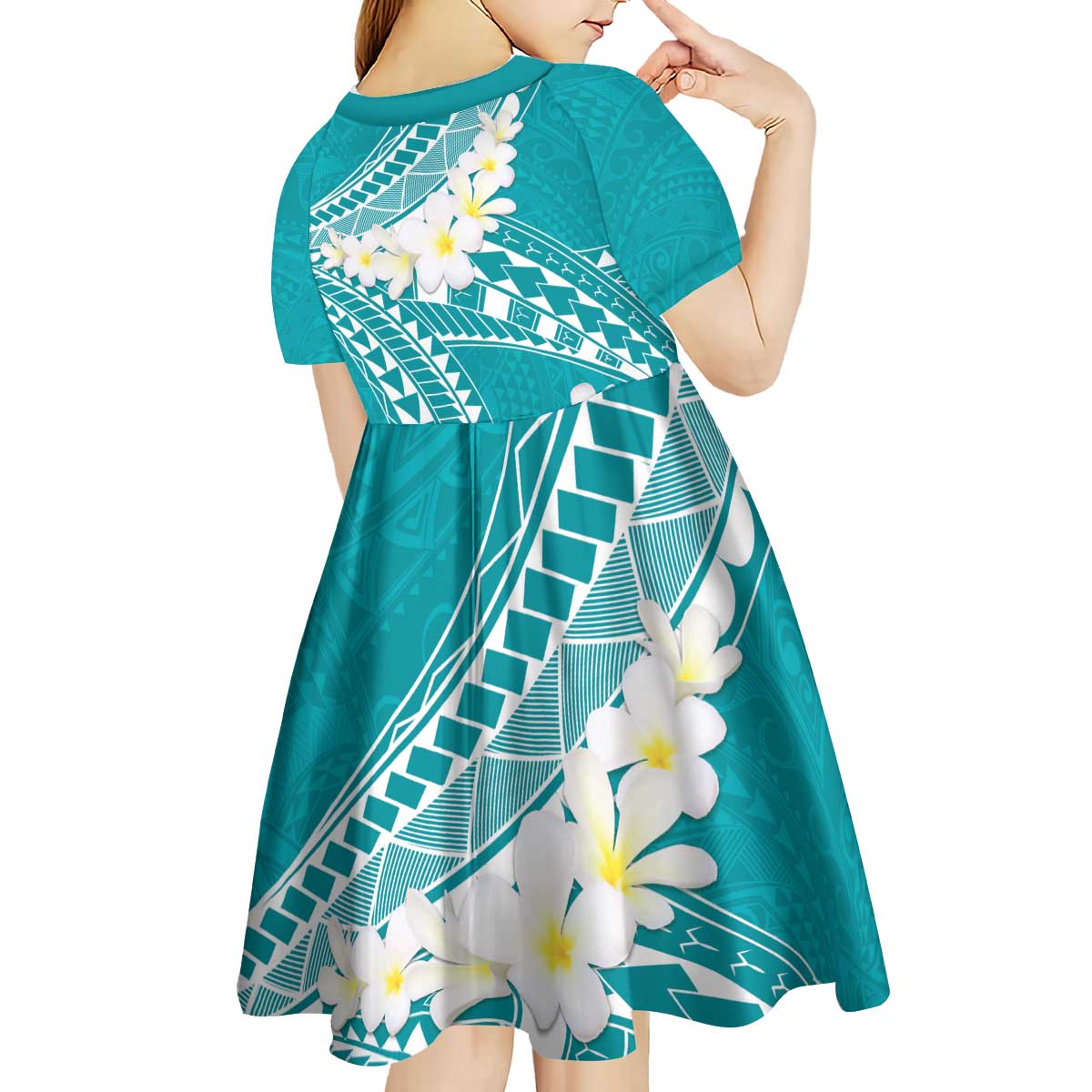 Polynesian Vintage Floral Kid Short Sleeve Dress Teal Motifs - Polynesian Pride
