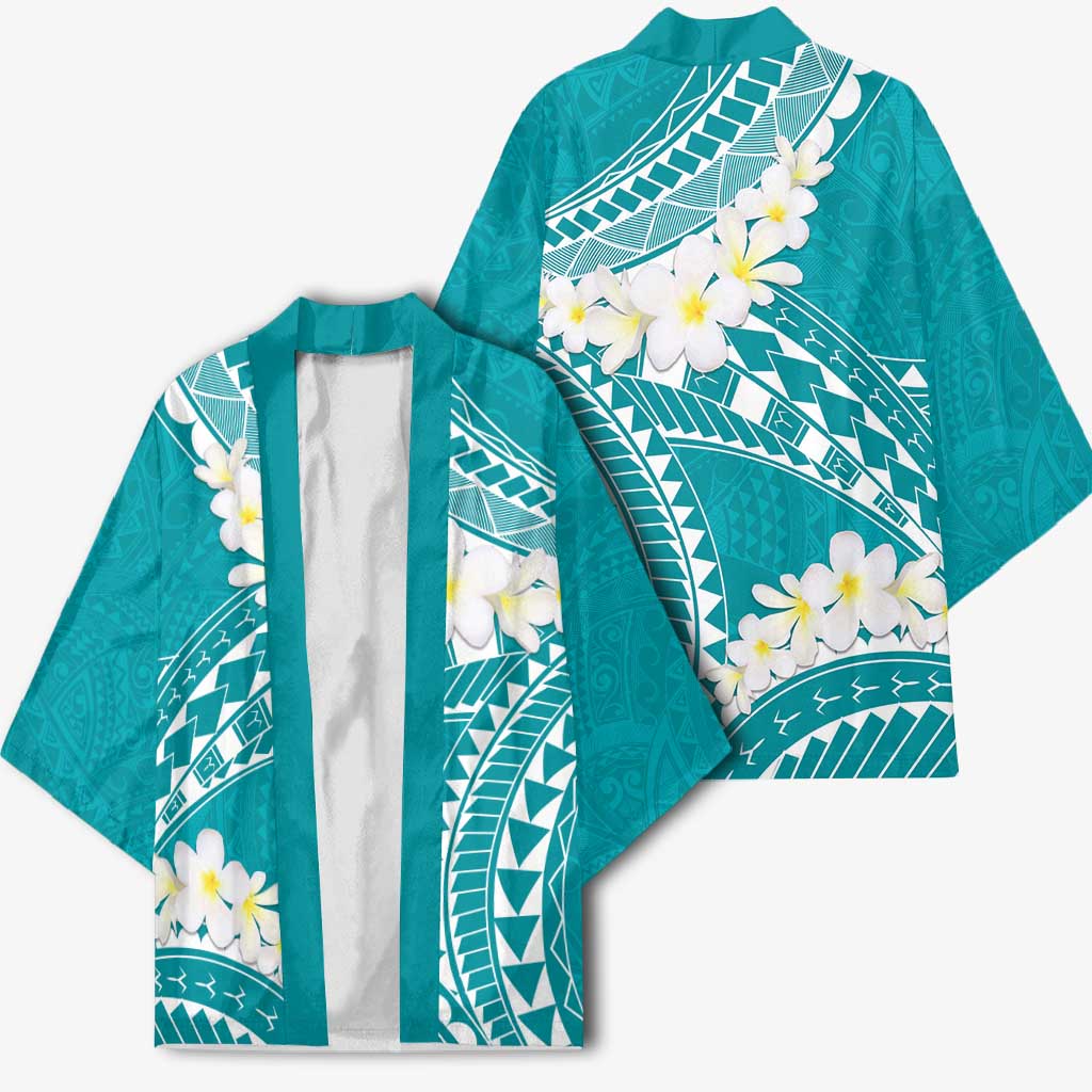 Polynesian Vintage Floral Kimono Teal Motifs - Polynesian Pride