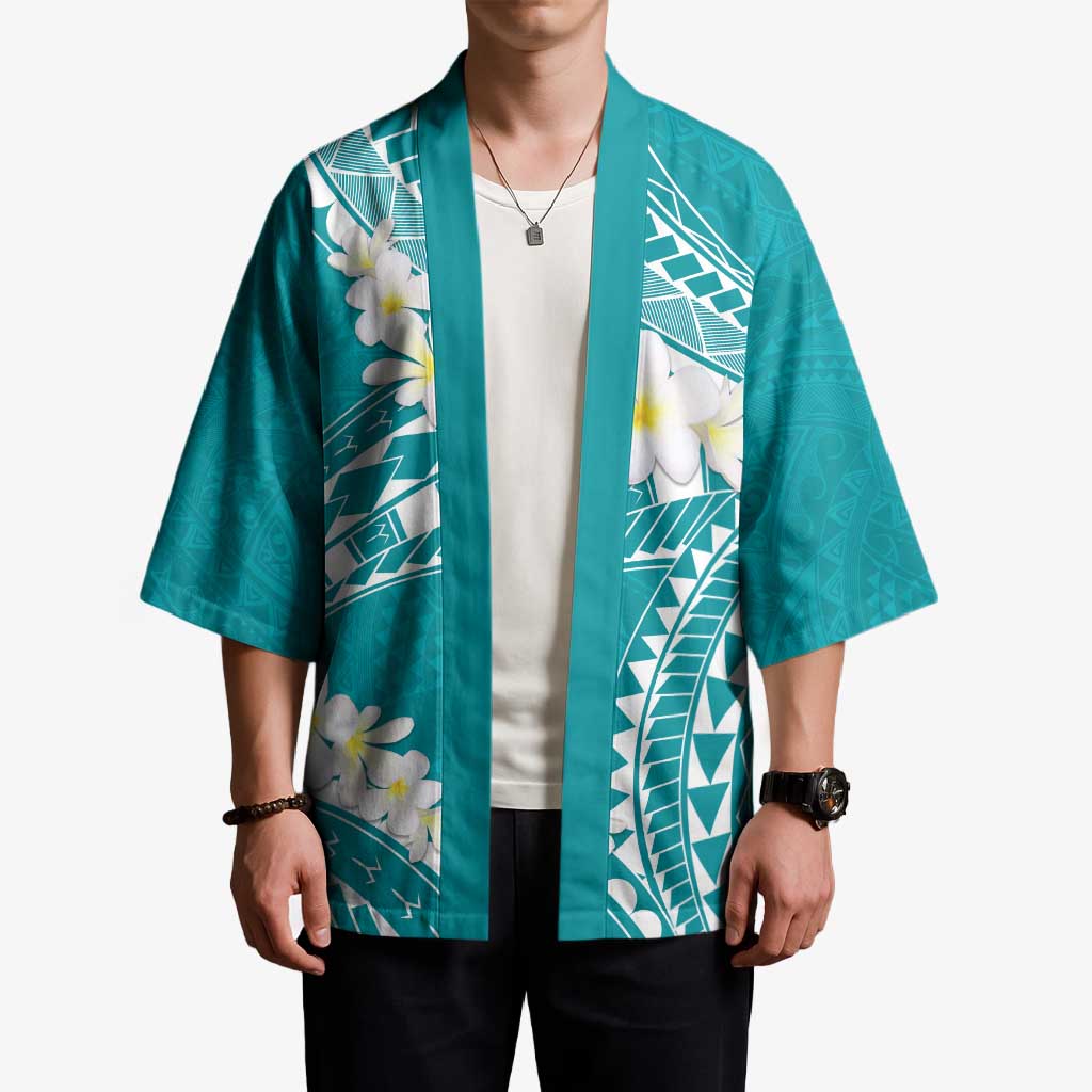 Polynesian Vintage Floral Kimono Teal Motifs - Polynesian Pride