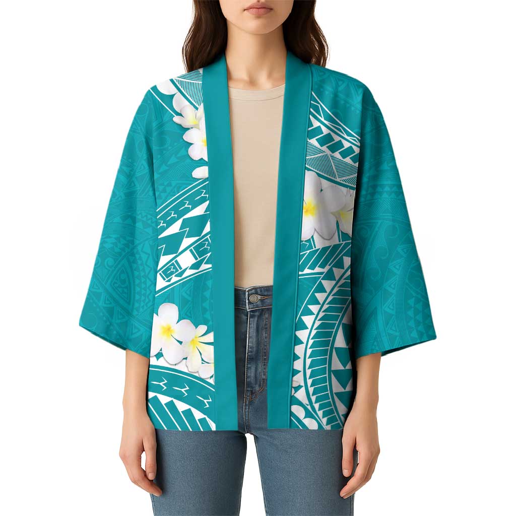 Polynesian Vintage Floral Kimono Teal Motifs - Polynesian Pride