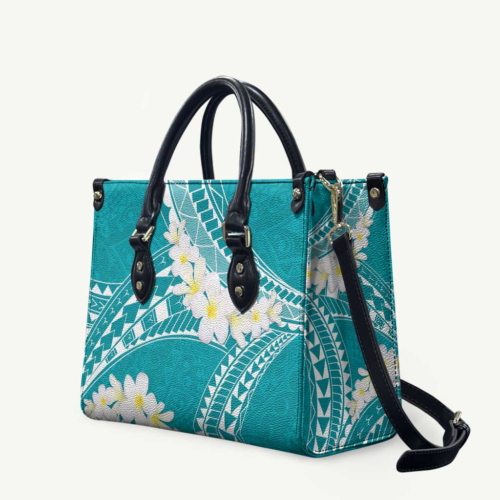Polynesian Vintage Floral Leather Bag Teal Motifs - Polynesian Pride