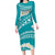 Polynesian Vintage Floral Long Sleeve Bodycon Dress Teal Motifs - Polynesian Pride