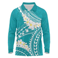 Polynesian Vintage Floral Long Sleeve Polo Shirt Teal Motifs LT7 Teal - Polynesian Pride