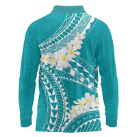 Polynesian Vintage Floral Long Sleeve Polo Shirt Teal Motifs LT7 - Polynesian Pride