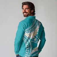 Polynesian Vintage Floral Long Sleeve Polo Shirt Teal Motifs LT7 - Polynesian Pride