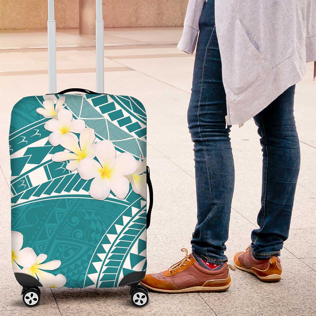 Polynesian Vintage Floral Luggage Cover Teal Motifs - Polynesian Pride