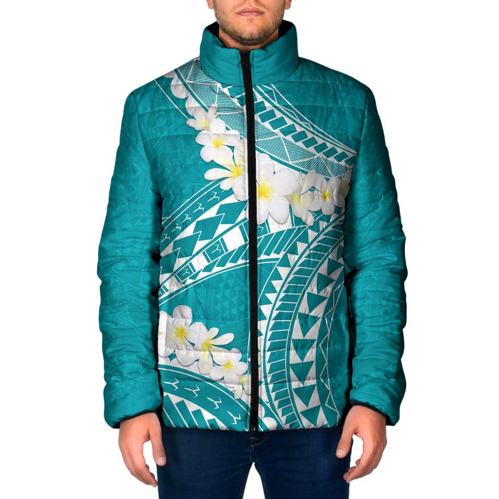 Polynesian Vintage Floral Padded Jacket Teal Motifs - Polynesian Pride