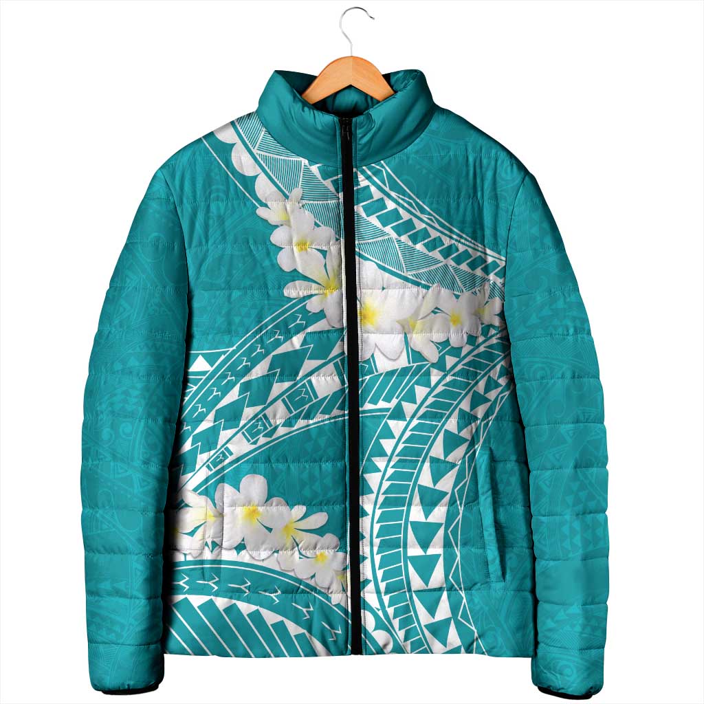Polynesian Vintage Floral Padded Jacket Teal Motifs - Polynesian Pride