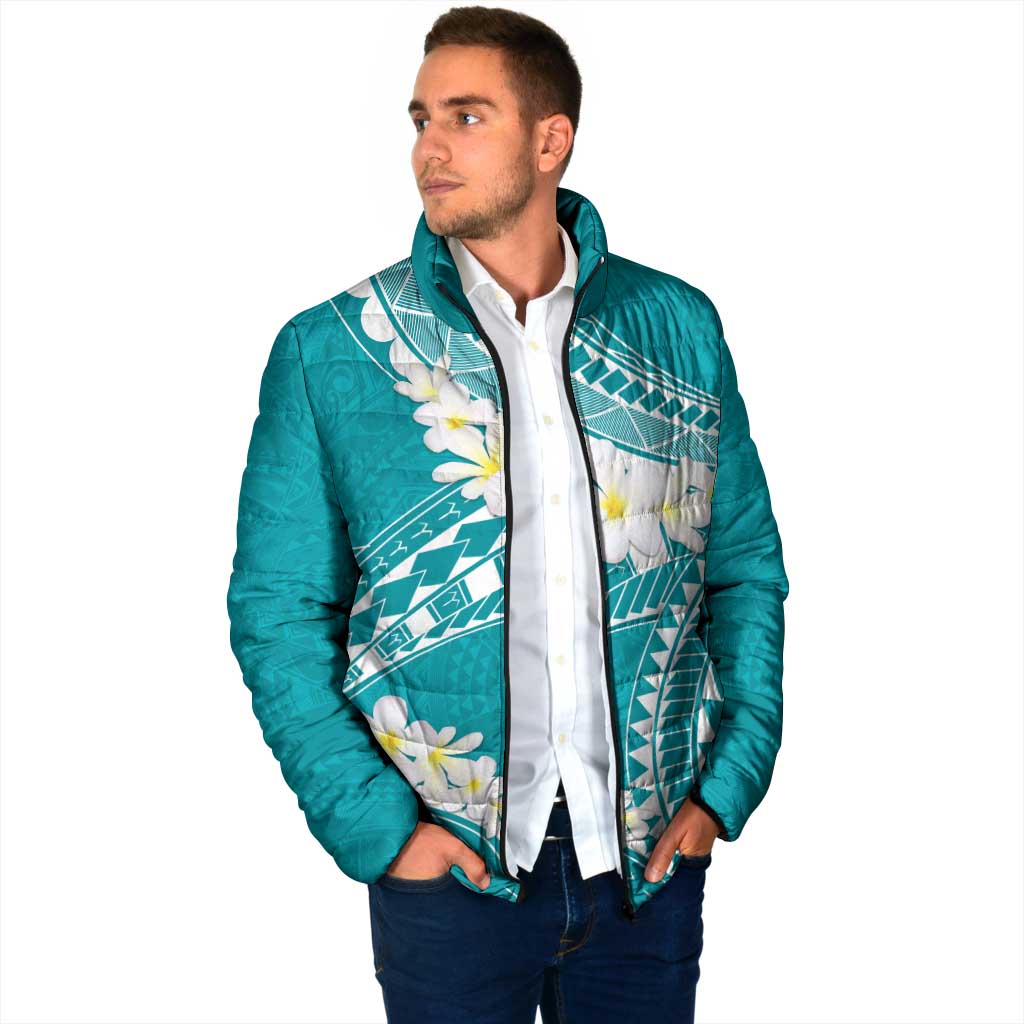 Polynesian Vintage Floral Padded Jacket Teal Motifs - Polynesian Pride
