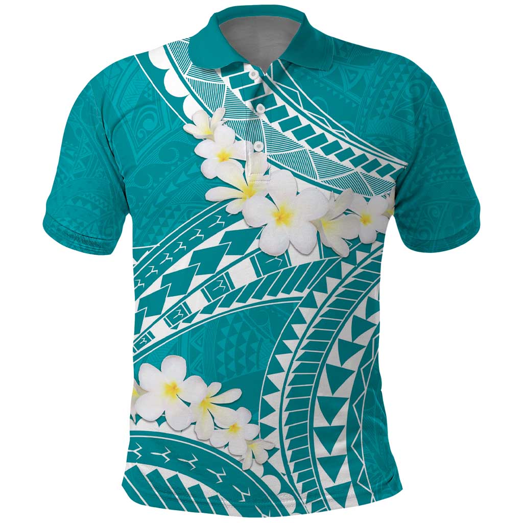 Polynesian Vintage Floral Polo Shirt Teal Motifs - Polynesian Pride