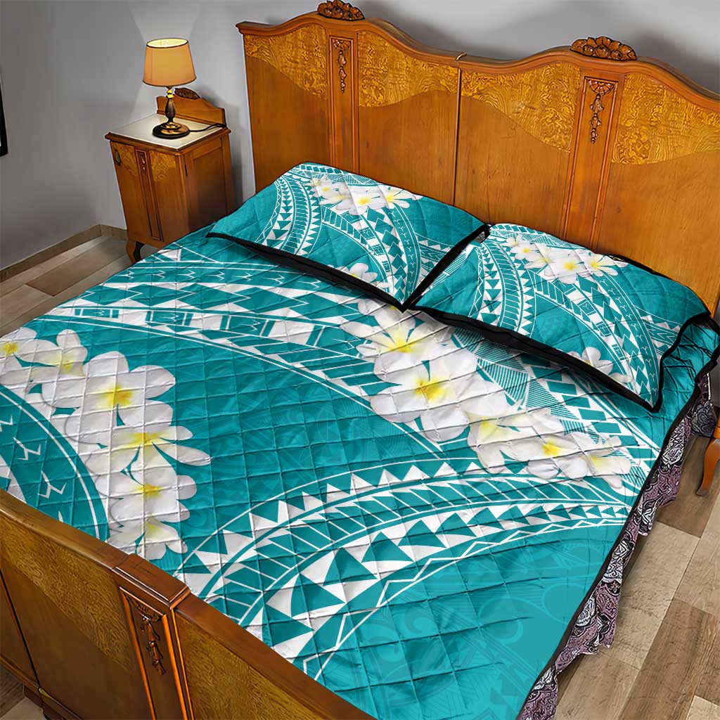 Polynesian Vintage Floral Quilt Bed Set Teal Motifs - Polynesian Pride