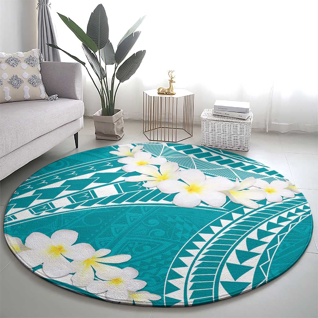 Polynesian Vintage Floral Round Carpet Teal Motifs - Polynesian Pride