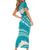 Polynesian Vintage Floral Short Sleeve Bodycon Dress Teal Motifs - Polynesian Pride