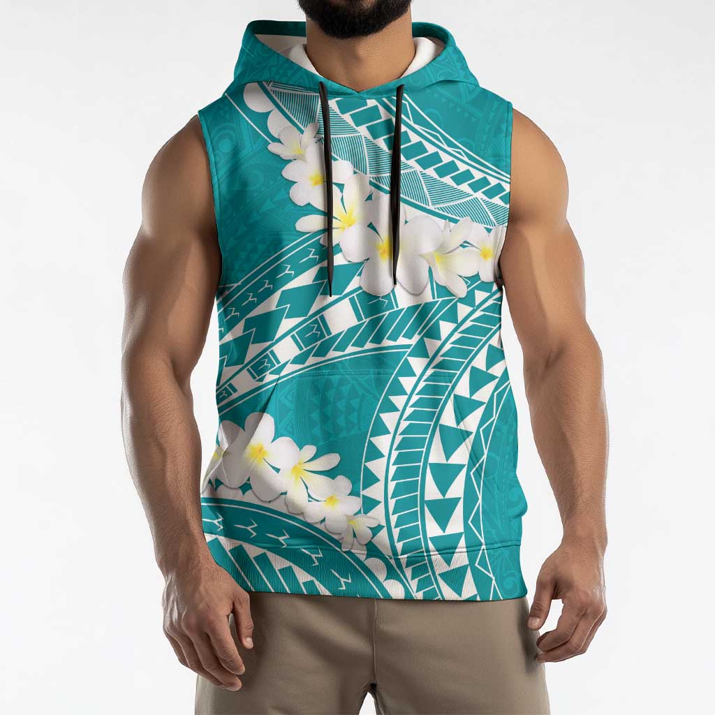 Polynesian Vintage Floral Sleeveless Hoodie Teal Motifs - Polynesian Pride