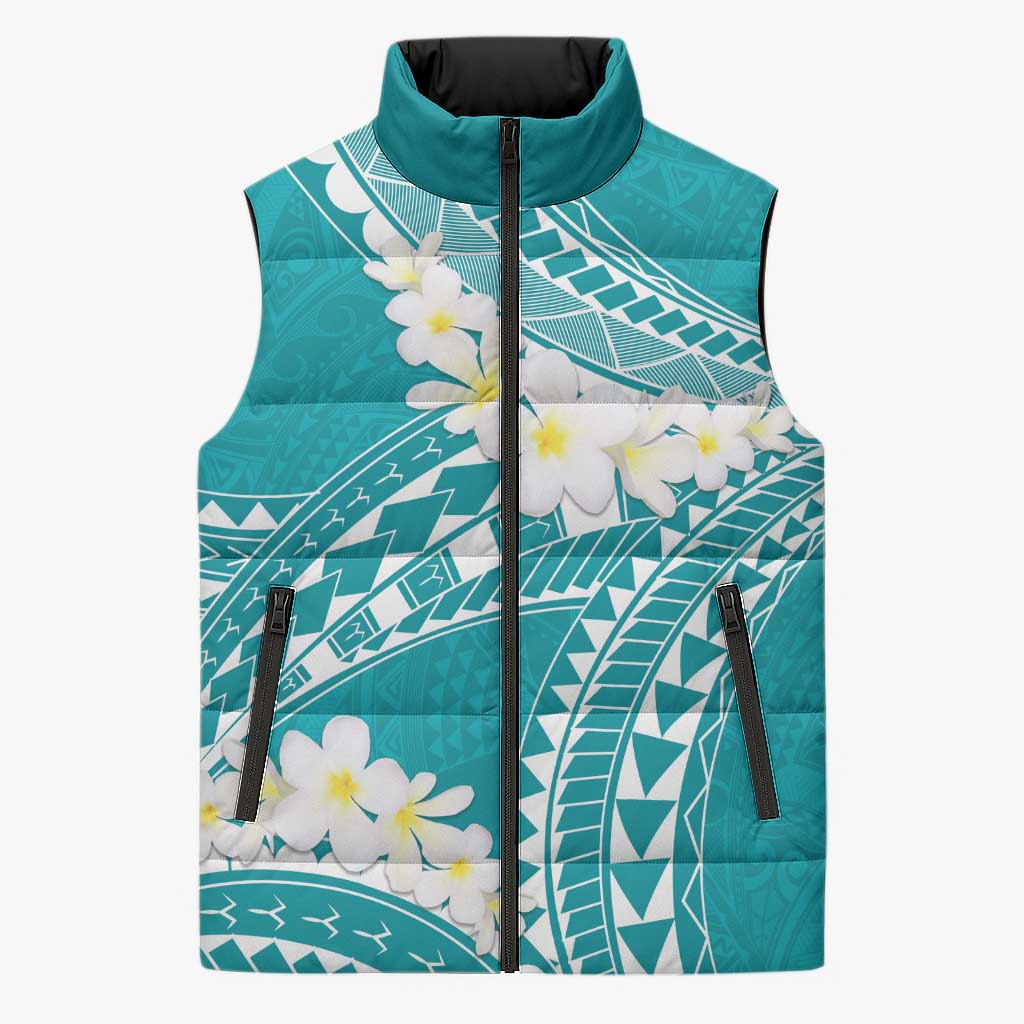 Polynesian Vintage Floral Sleeveless Puffer Jacket Teal Motifs - Polynesian Pride