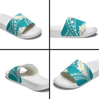 Polynesian Vintage Floral Slide Sandals Teal Motifs - Polynesian Pride