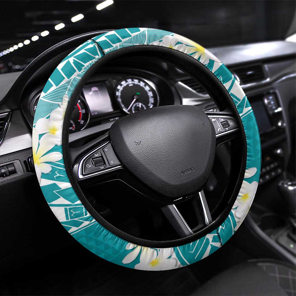 Polynesian Vintage Floral Steering Wheel Cover Teal Motifs - Polynesian Pride
