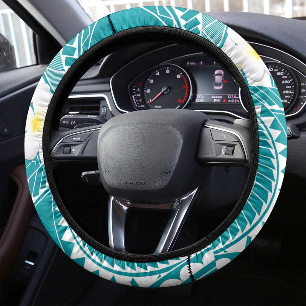 Polynesian Vintage Floral Steering Wheel Cover Teal Motifs - Polynesian Pride