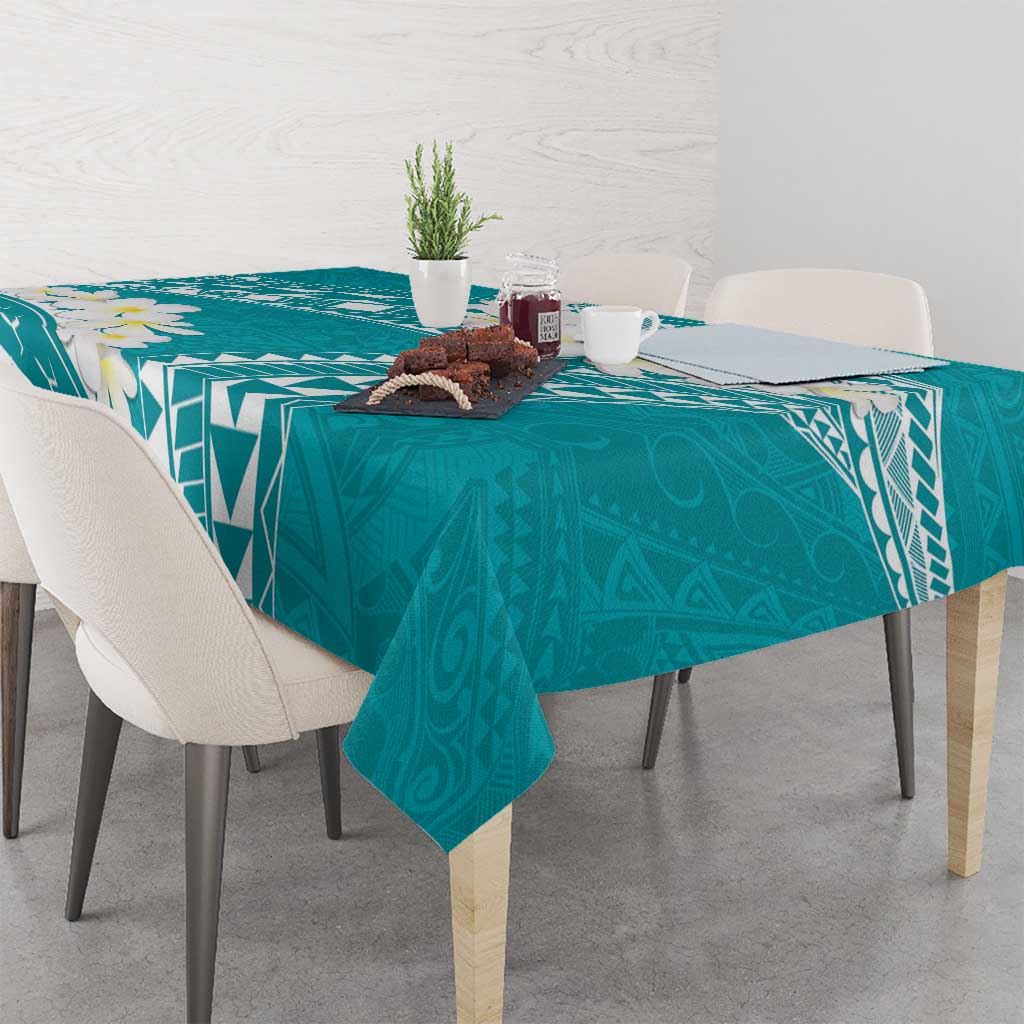 Polynesian Vintage Floral Tablecloth Teal Motifs - Polynesian Pride