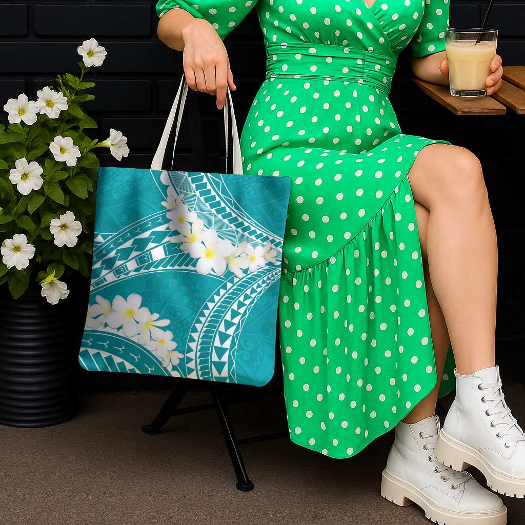 Polynesian Vintage Floral Tote Bag Teal Motifs - Polynesian Pride