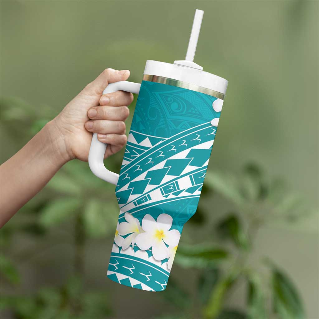 Polynesian Vintage Floral Tumbler With Handle Teal Motifs - Polynesian Pride