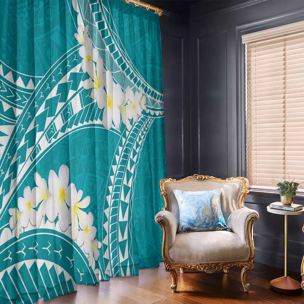 Polynesian Vintage Floral Window Curtain Teal Motifs - Polynesian Pride