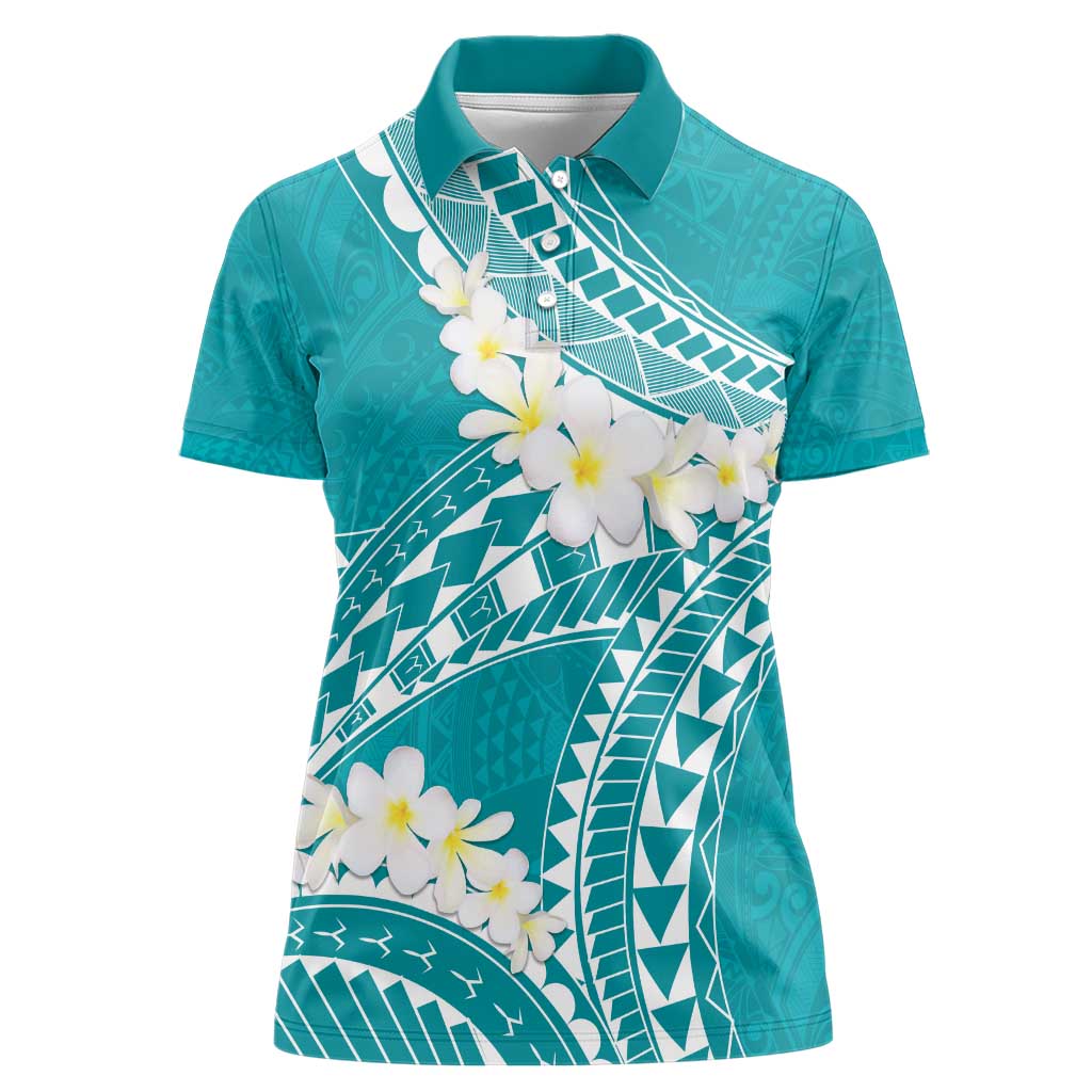 Polynesian Vintage Floral Women Polo Shirt Teal Motifs - Polynesian Pride