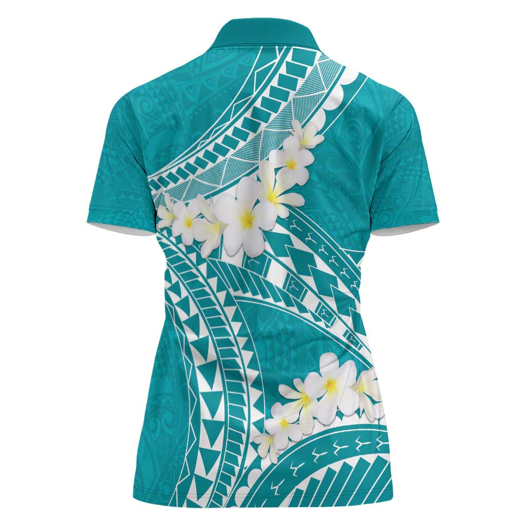 Polynesian Vintage Floral Women Polo Shirt Teal Motifs - Polynesian Pride