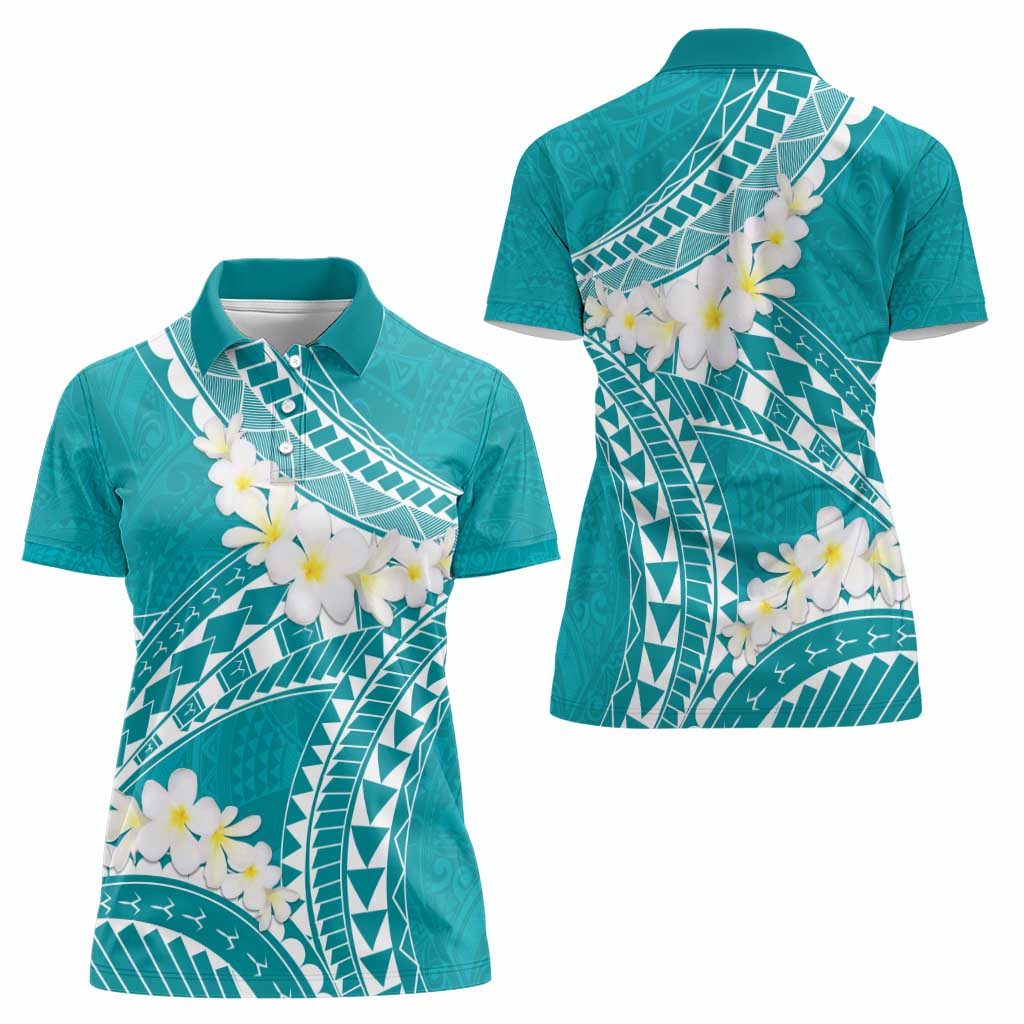 Polynesian Vintage Floral Women Polo Shirt Teal Motifs - Polynesian Pride
