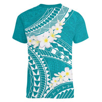 Polynesian Vintage Floral Women V-Neck T-Shirt Teal Motifs LT7 - Polynesian Pride