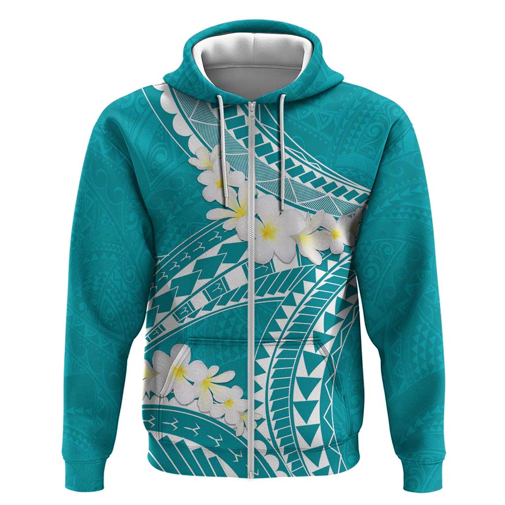 Polynesian Vintage Floral Zip Hoodie Teal Motifs LT7 Zip Hoodie Teal - Polynesian Pride