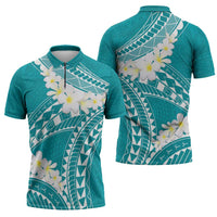 Polynesian Vintage Floral Zipper Polo Shirt Teal Motifs - Polynesian Pride