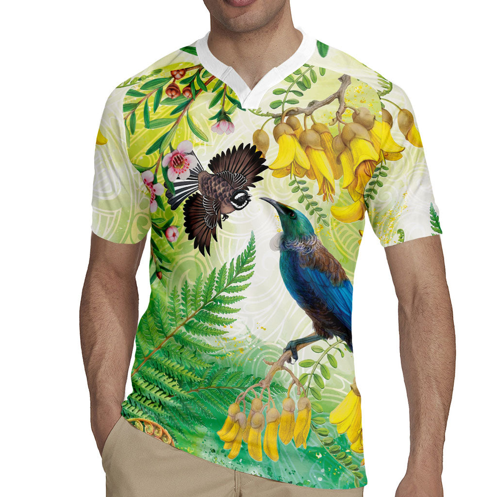 New Zealand Maori Mahuru Rugby Jersey Tui With Pikawakawa Spring Colors LT7 - Polynesian Pride