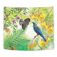 New Zealand Maori Mahuru Tapestry Tui With Pikawakawa Spring Colors LT7 - Polynesian Pride