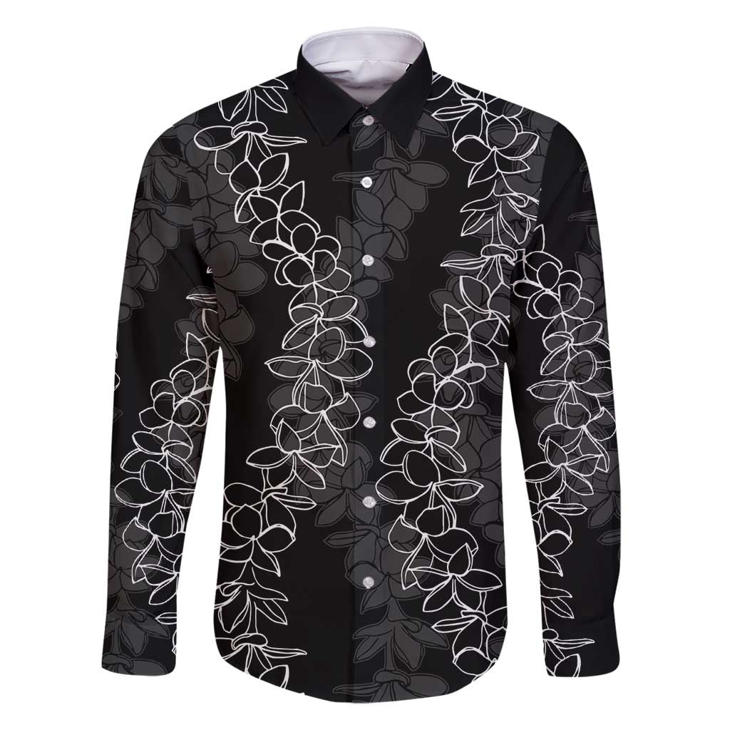 Hawaii Plumeria Lei Family Matching Long Sleeve Bodycon Dress and Hawaiian Shirt Aloha Festive Vibe LT7 Dad's Shirt - Long Sleeve Black - Polynesian Pride