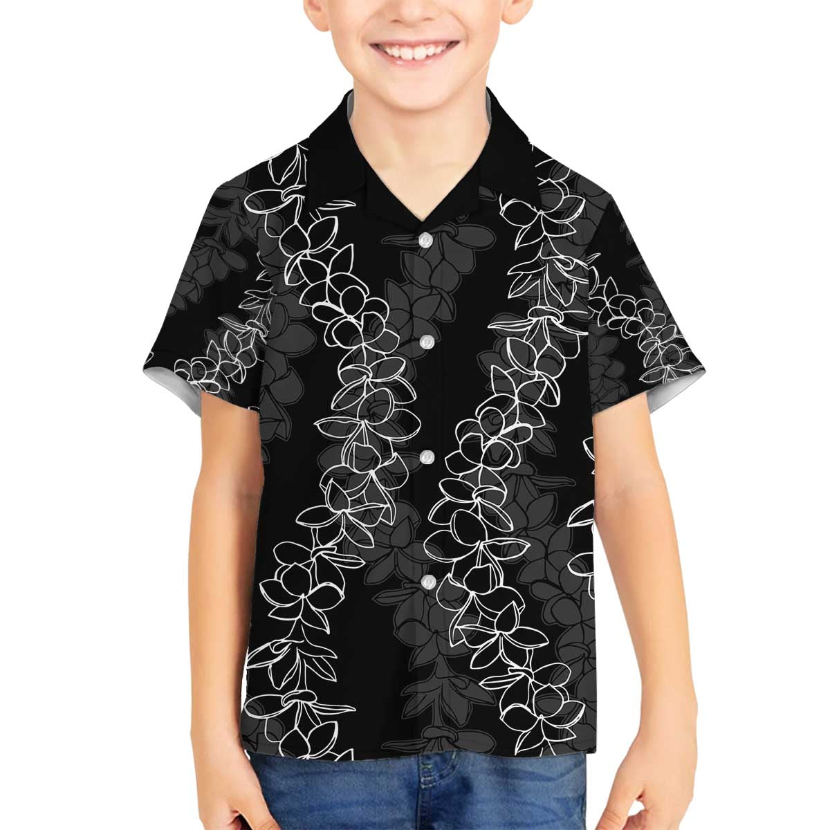 Hawaii Plumeria Lei Family Matching Puletasi and Hawaiian Shirt Aloha Festive Vibe LT7 Son's Shirt Black - Polynesian Pride