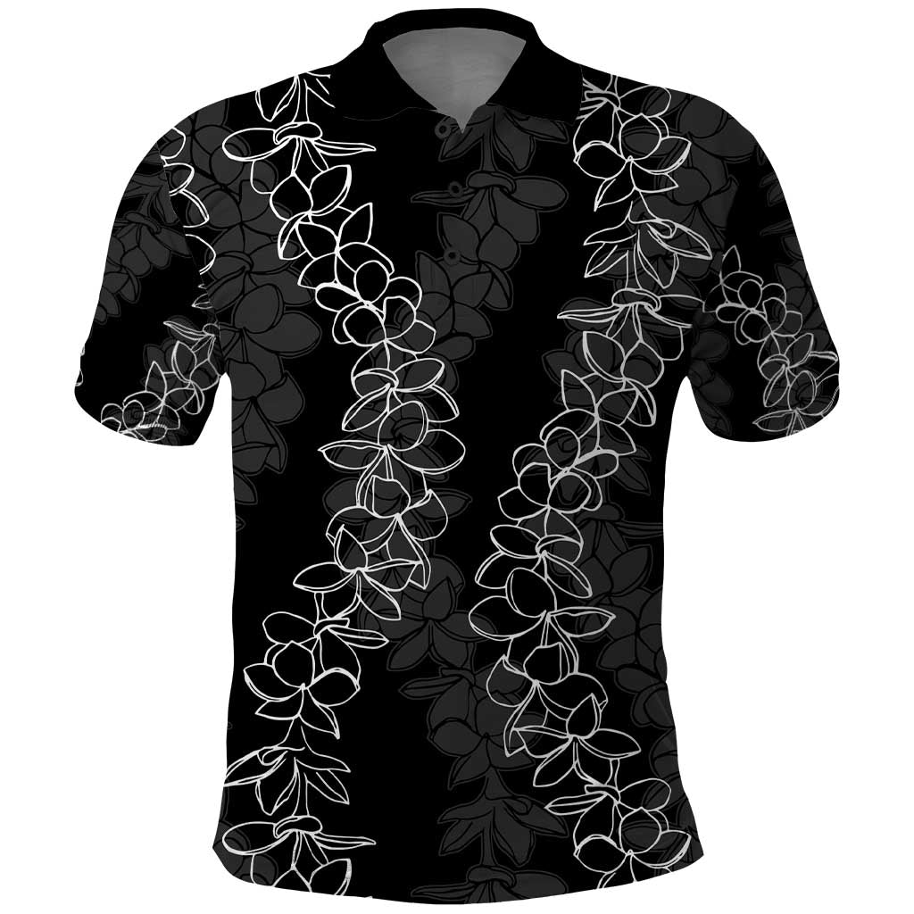 Hawaii Plumeria Lei Polo Shirt Aloha Festive Vibe LT7 Black - Polynesian Pride