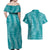 Hawaii Plumeria Lei Couples Matching Off Shoulder Maxi Dress and Hawaiian Shirt Aloha Festive Vibe - Teal