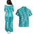 Hawaii Plumeria Lei Couples Matching Puletasi and Hawaiian Shirt Aloha Festive Vibe - Teal