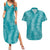 Hawaii Plumeria Lei Couples Matching Summer Maxi Dress and Hawaiian Shirt Aloha Festive Vibe - Teal