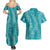 Hawaii Plumeria Lei Couples Matching Summer Maxi Dress and Hawaiian Shirt Aloha Festive Vibe - Teal