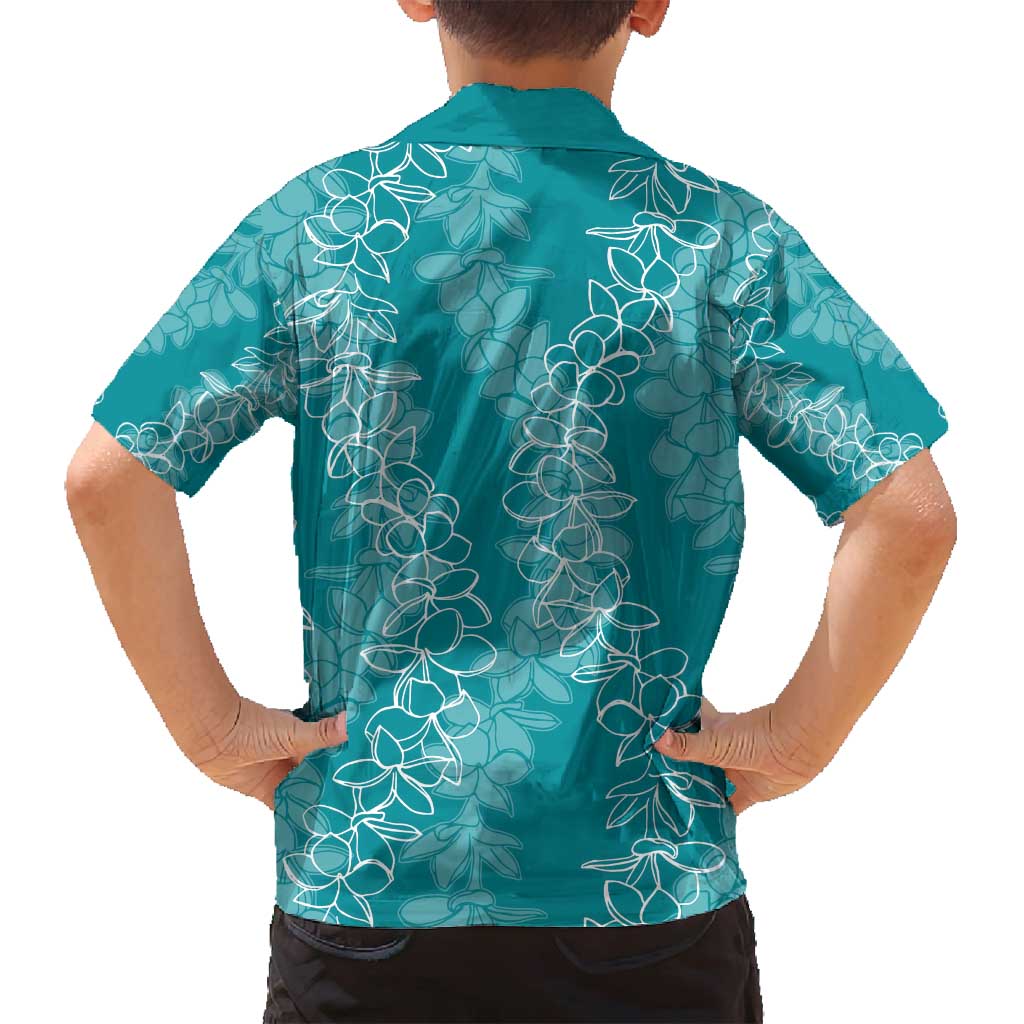 Hawaii Plumeria Lei Family Matching Long Sleeve Bodycon Dress and Hawaiian Shirt Aloha Festive Vibe - Teal LT7 - Polynesian Pride