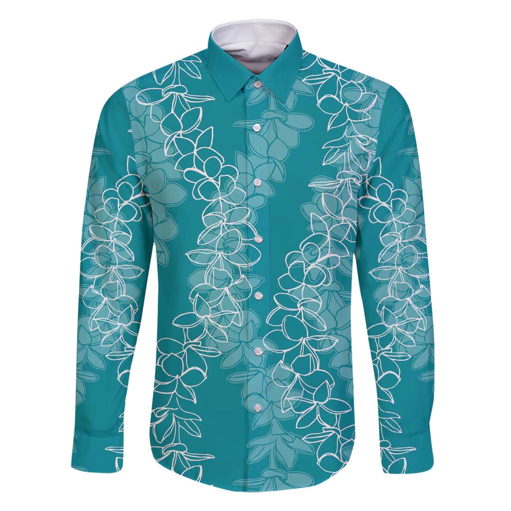 Hawaii Plumeria Lei Family Matching Long Sleeve Bodycon Dress and Hawaiian Shirt Aloha Festive Vibe - Teal LT7 Dad's Shirt - Long Sleeve Teal - Polynesian Pride