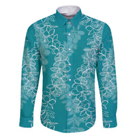 Hawaii Plumeria Lei Family Matching Long Sleeve Bodycon Dress and Hawaiian Shirt Aloha Festive Vibe - Teal LT7 Dad's Shirt - Long Sleeve Teal - Polynesian Pride