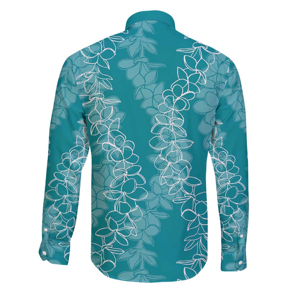 Hawaii Plumeria Lei Family Matching Long Sleeve Bodycon Dress and Hawaiian Shirt Aloha Festive Vibe - Teal LT7 - Polynesian Pride