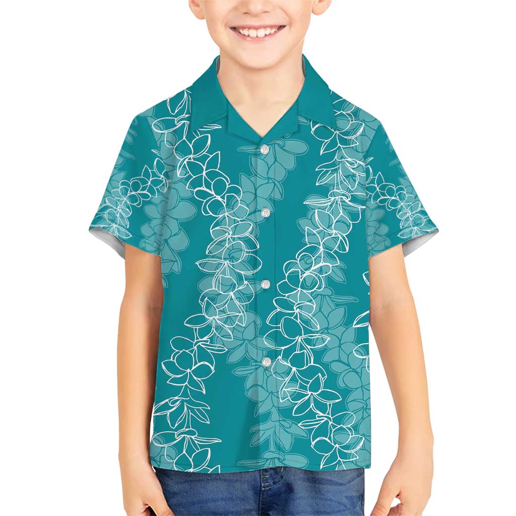 Hawaii Plumeria Lei Family Matching Long Sleeve Bodycon Dress and Hawaiian Shirt Aloha Festive Vibe - Teal LT7 Son's Shirt Teal - Polynesian Pride