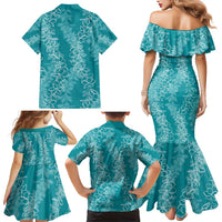 Hawaii Plumeria Lei Family Matching Mermaid Dress and Hawaiian Shirt Aloha Festive Vibe - Teal LT7 - Polynesian Pride