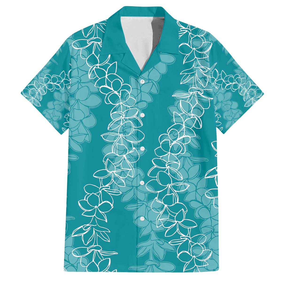 Hawaii Plumeria Lei Family Matching Puletasi and Hawaiian Shirt Aloha Festive Vibe - Teal LT7 Dad's Shirt - Short Sleeve Teal - Polynesian Pride
